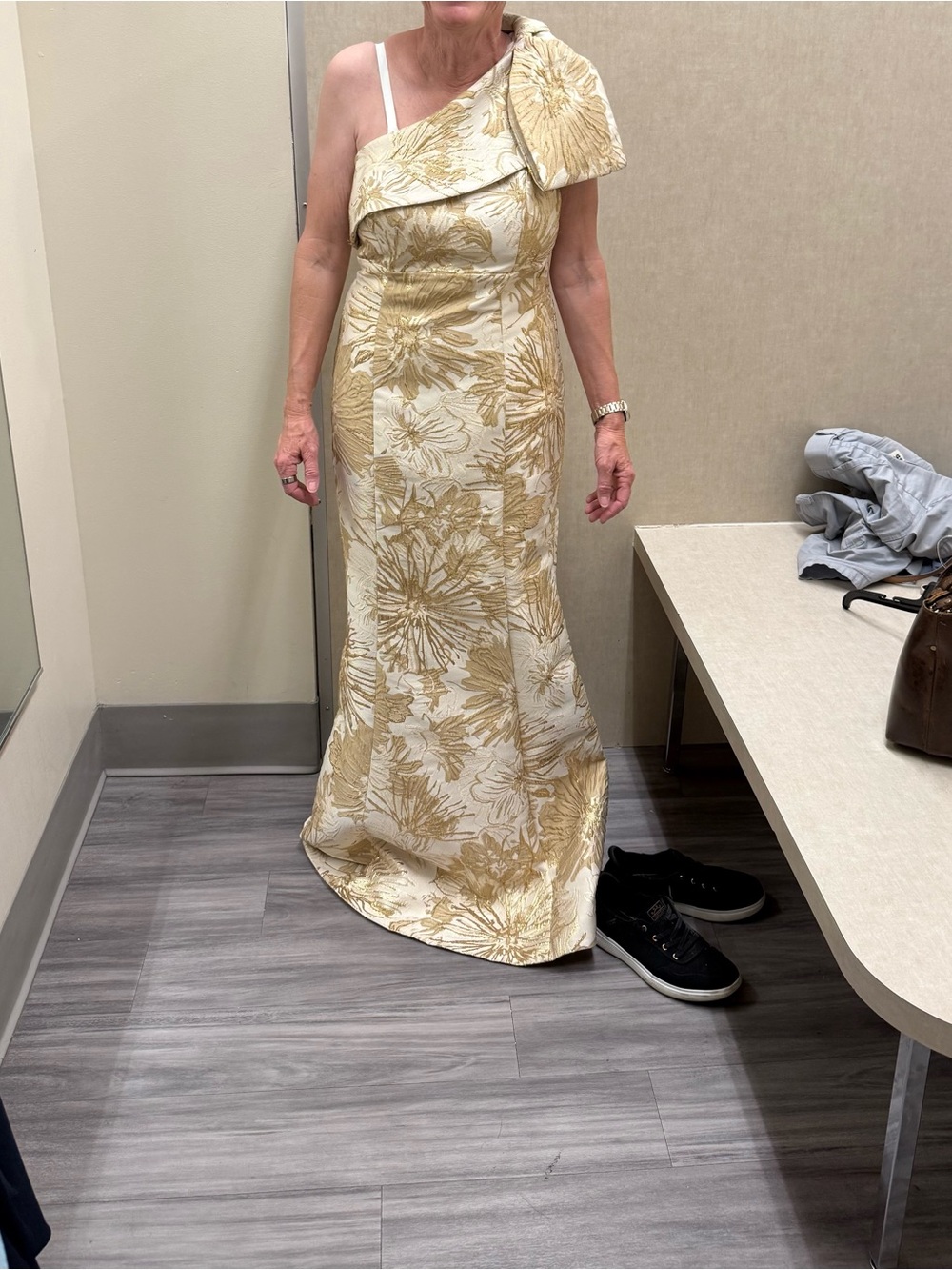 Donna Karan One-Shoulder Gold Multi Floral Gown - Mother of the Bride or Groom - Picture 4 of 5
